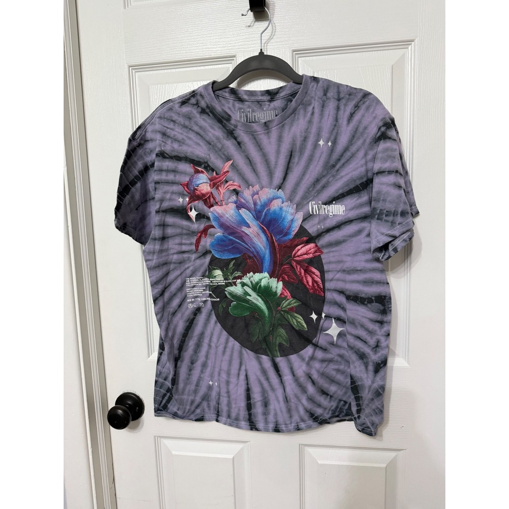 Civil Regime Purple Tie Dye Floral Graphic‎ T-Shirt Streetwear Mens Medium